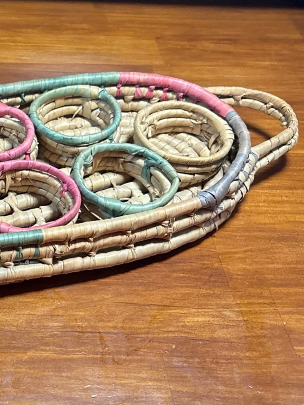 Vintage Wicker Rattan Drink Carrier Retro Woven Boho Cantina Multicolor Style